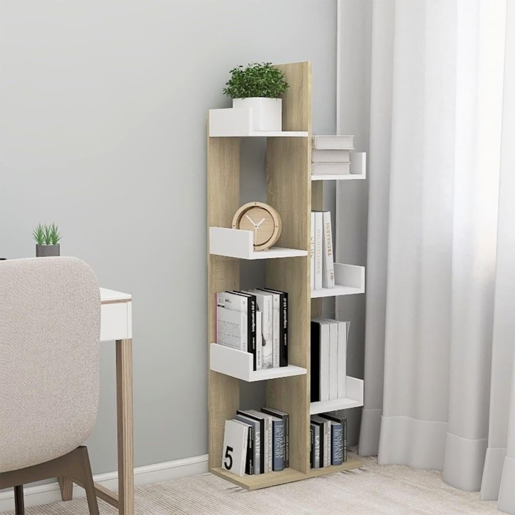 Bogskab 48x25,5x140 cm spånplade hvid og sonoma-egetræsfarvet