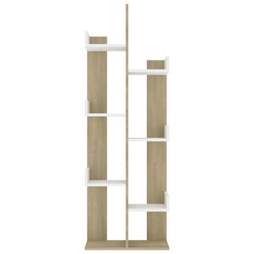 Bogskab 48x25,5x140 cm spånplade hvid og sonoma-egetræsfarvet