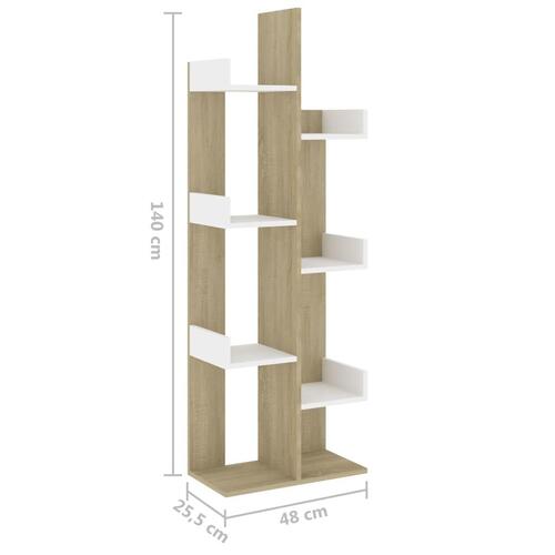 Bogskab 48x25,5x140 cm spånplade hvid og sonoma-egetræsfarvet