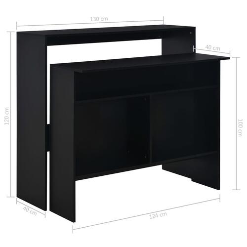Barbord med 2 bordplader 130 x 40 x 120 cm sort