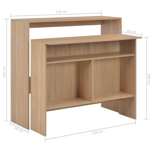 Barbord med 2 bordplader 130 x 40 x 120 cm egetræ
