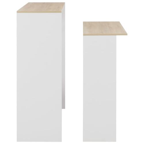 Barbord med 2 bordplader 130x40x120 cm hvid og eg