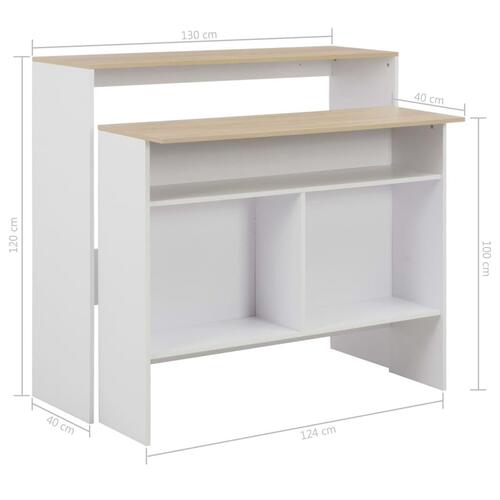 Barbord med 2 bordplader 130x40x120 cm hvid og eg