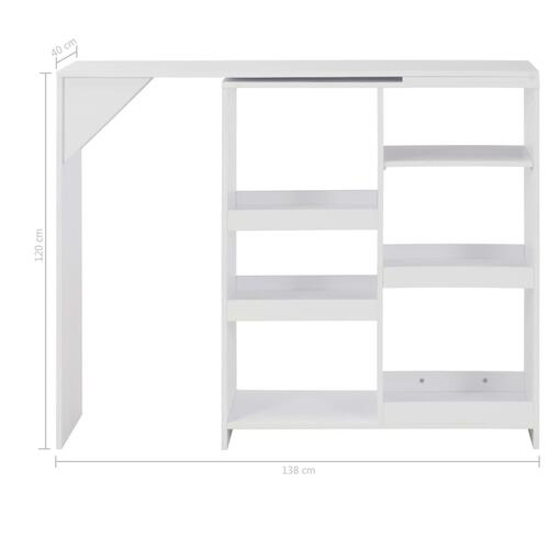 Barbord med flytbar hylde 138x39x110 cm hvid