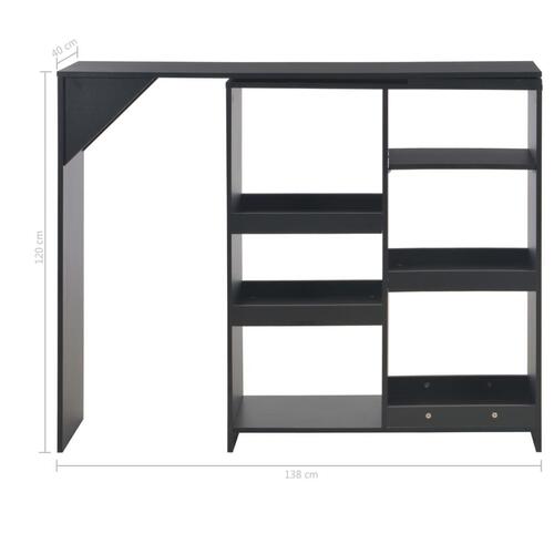 Barbord med bevægelig hylde 138x39x110 cm sort
