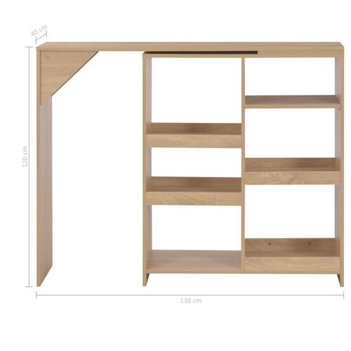 Barbord med flytbar hylde 138x39x110 cm egetræsfarve