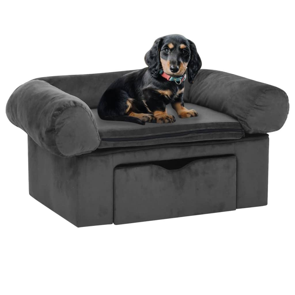 Hundesofa med skuffe 75x50x38 cm plys mørkegrå