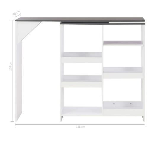 Barbord med bevægelig hylde 138x39x110 cm hvid