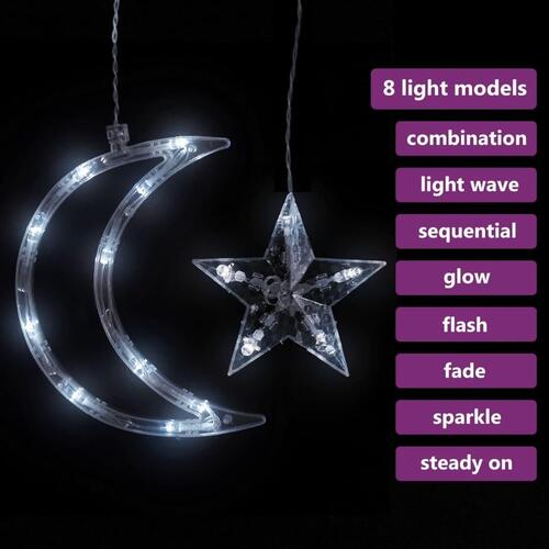 Fairy lights-lyskæder stjerne og måne 138 LED'er kold hvid