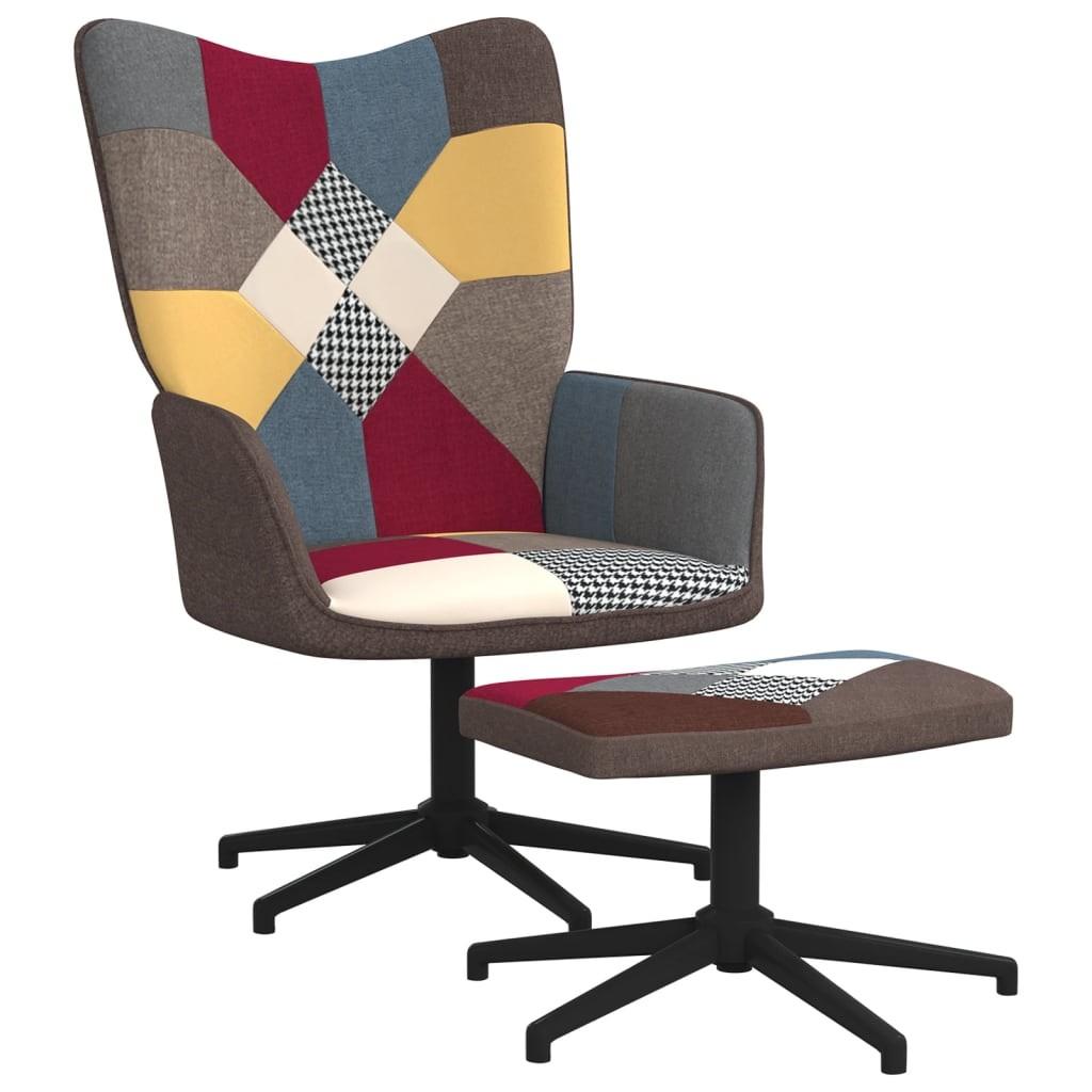 Lænestol med fodskammel stof patchwork