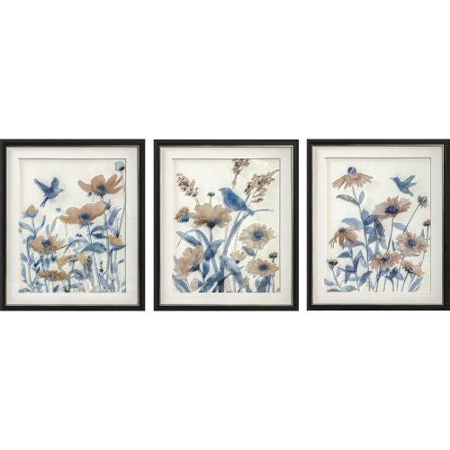 Malerisæt i MDF træ med krystal, blå/beige - 50 × 2 × 60 cm (3 dele)