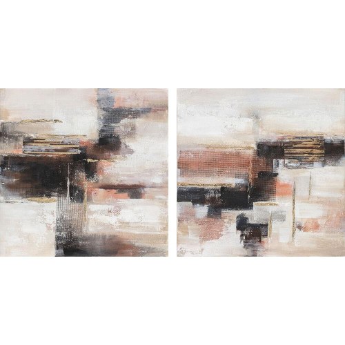 Lærredsmaleri i fyrretræ - 2 stk., 90 × 2,4 × 90 cm, abstrakt, håndmalet