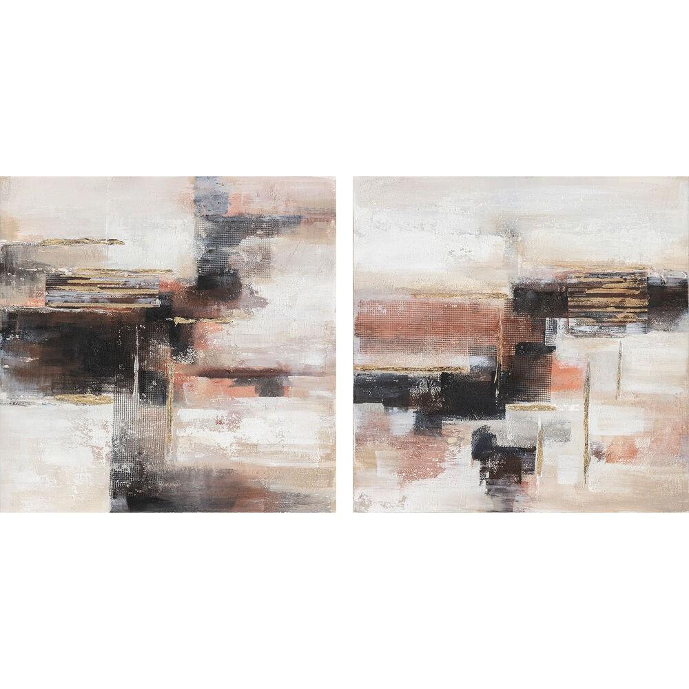Lærredsmaleri i fyrretræ - 2 stk., 90 × 2,4 × 90 cm, abstrakt, håndmalet
