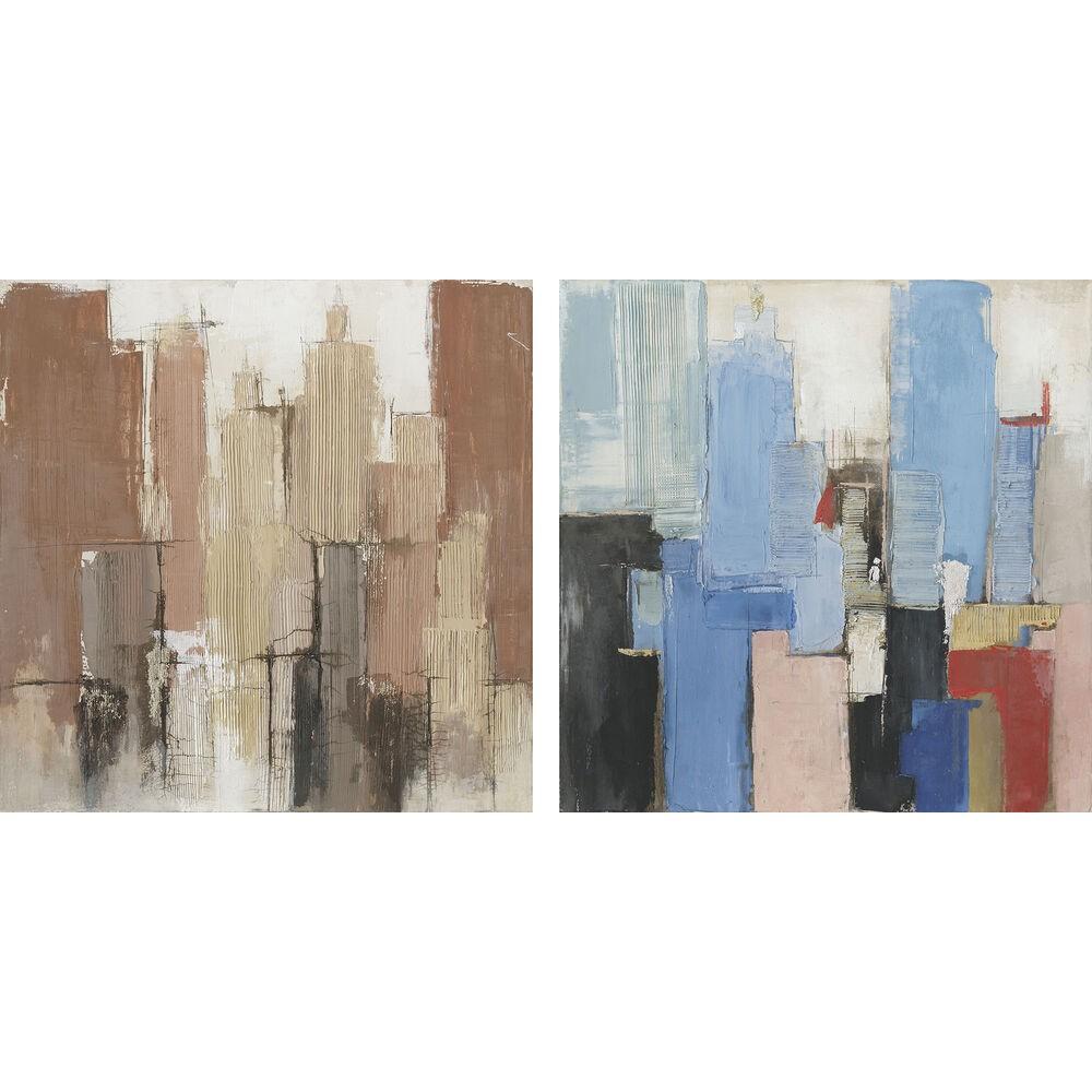 Lærredsmaleri - håndmalet abstrakt, blå/brun, 100 × 100 cm (sæt á 2)