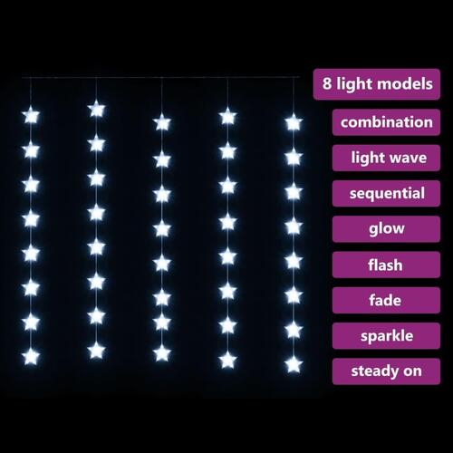 LED-lysgardin med stjerner 200 LED'er 8 funktioner kold hvid