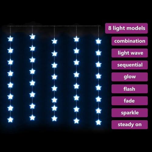 LED-lysgardin med stjerner 200 LED'er 8 funktioner blåt lys