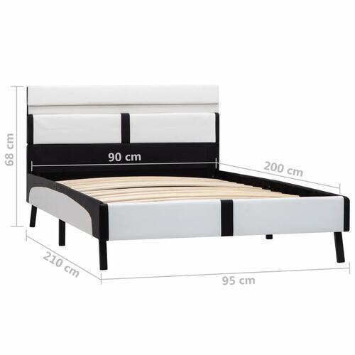 Sengestel med LED 90x200 cm kunstlæder hvid og sort