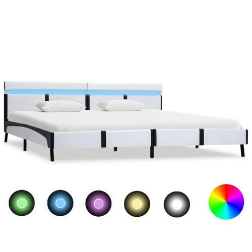 Sengestel med LED 180 x 200 cm kunstlæder hvid