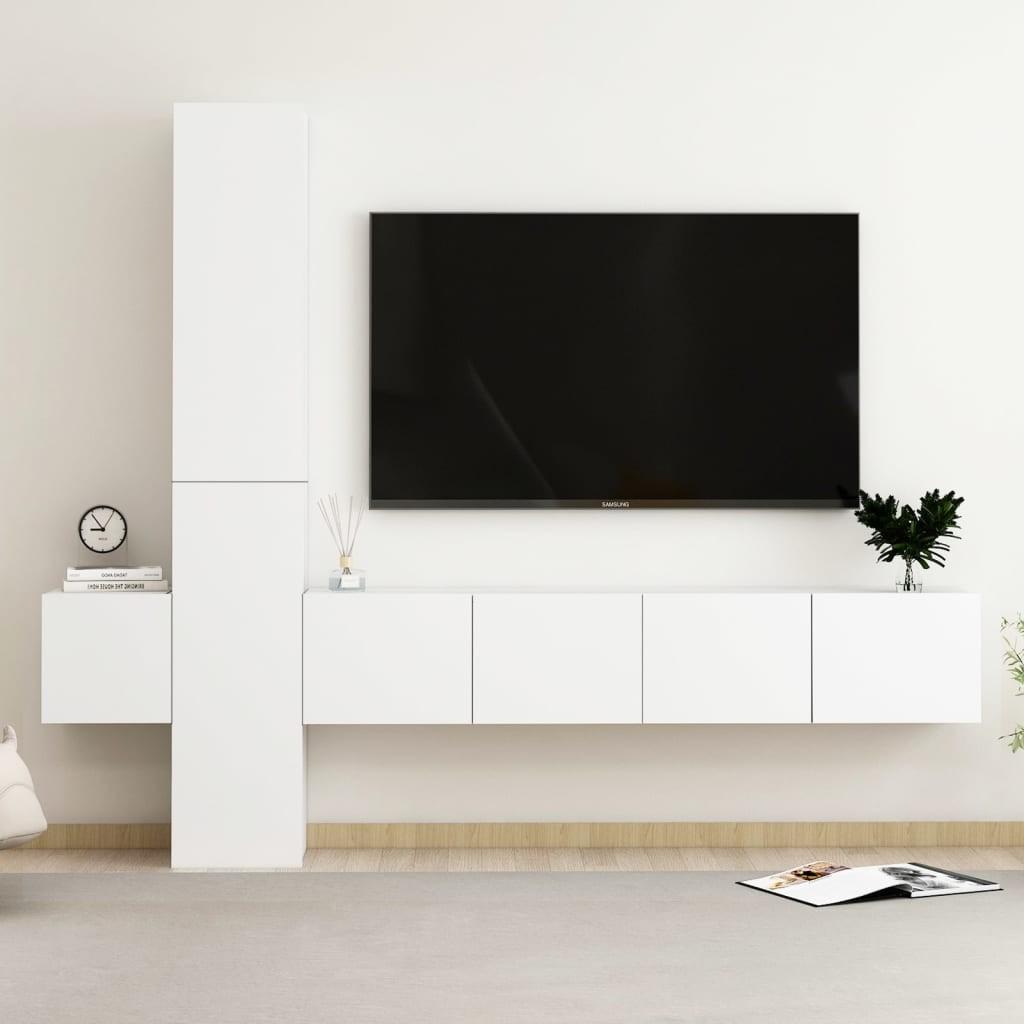 Tv-møbel 5 dele konstrueret træ hvid