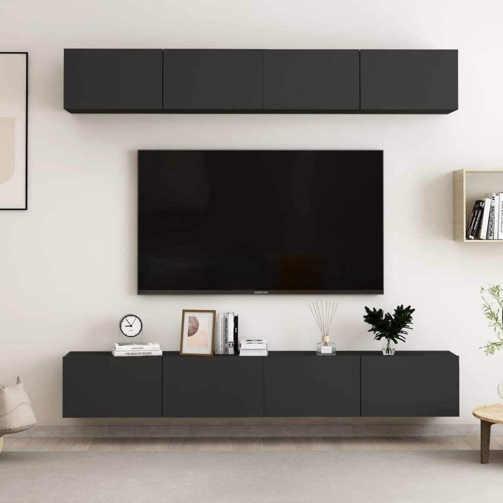 Tv-skabe 4 stk. 100x30x30 cm konstrueret træ sort