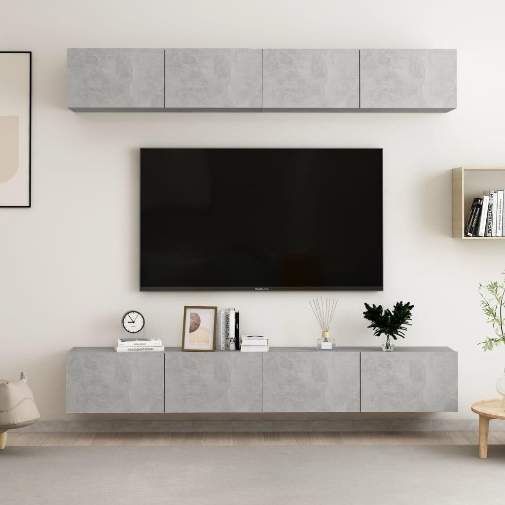 Tv-skabe 4 stk. 100x30x30 cm konstrueret træ betongrå