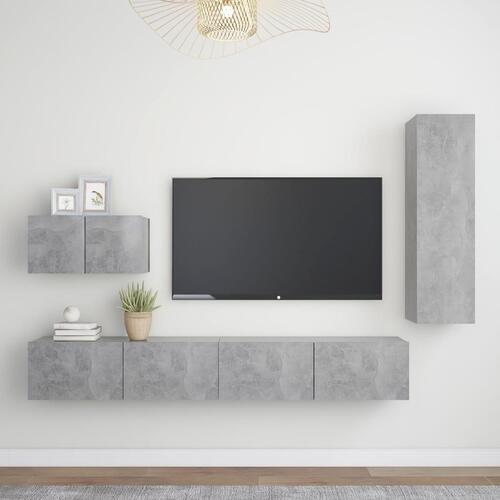 Tv-møbel 4 dele konstrueret træ betongrå