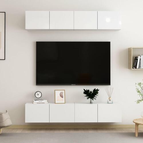 Tv-skabssæt 4 stk. 80x30x30 cm konstrueret træ hvid højglans