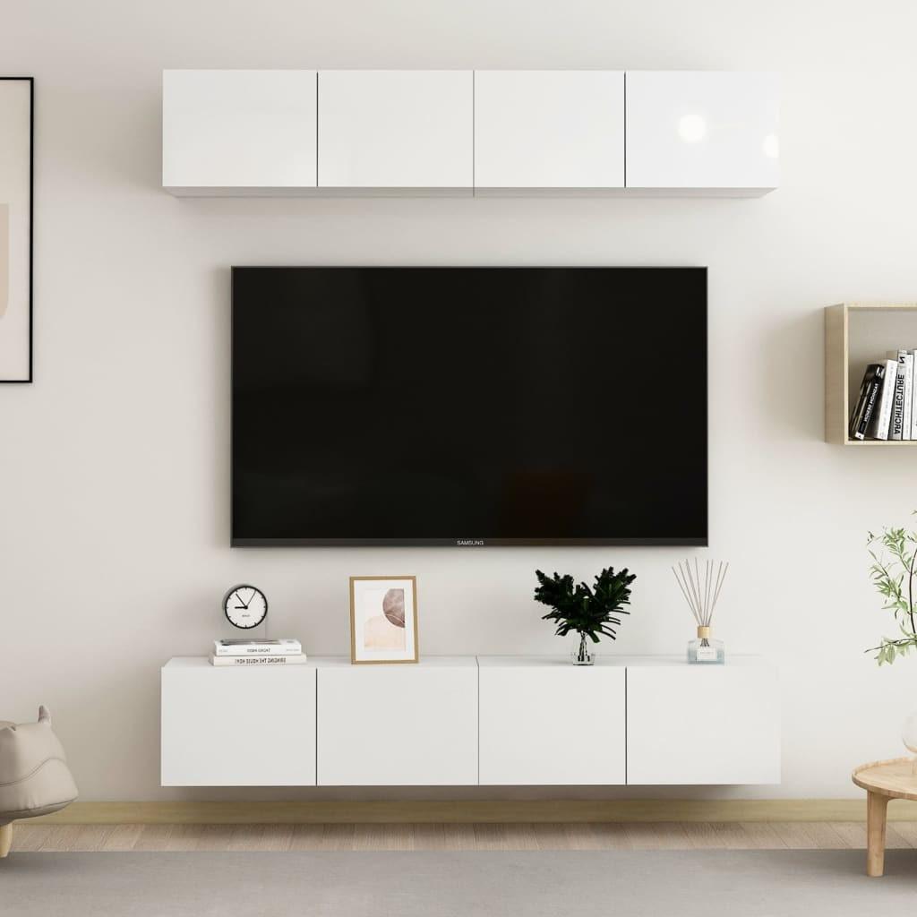 Tv-skabssæt 4 stk. 80x30x30 cm konstrueret træ hvid højglans