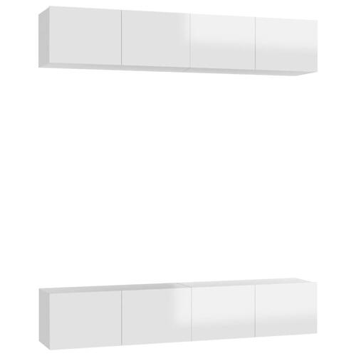 Tv-skabssæt 4 stk. 80x30x30 cm konstrueret træ hvid højglans