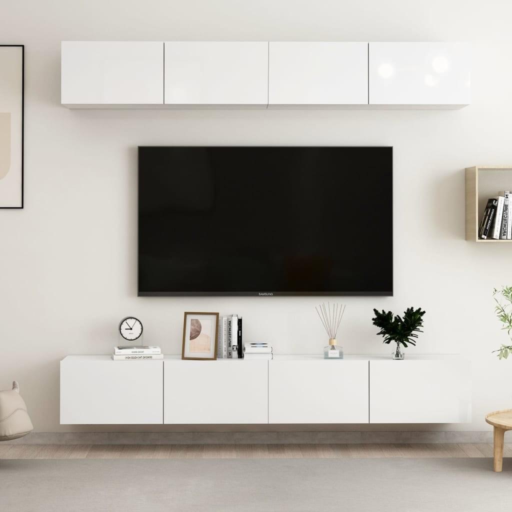 Tv-skabssæt 4 stk. 100x30x30 cm konstrueret træ hvid højglans