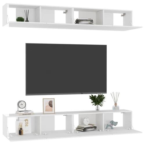 Tv-skabssæt 4 stk. 100x30x30 cm konstrueret træ hvid højglans