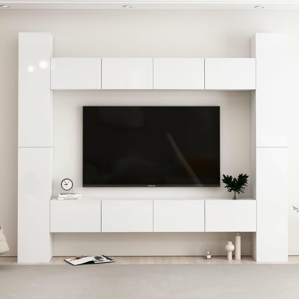 Tv-skabe 8 dele spånplade hvid højglans