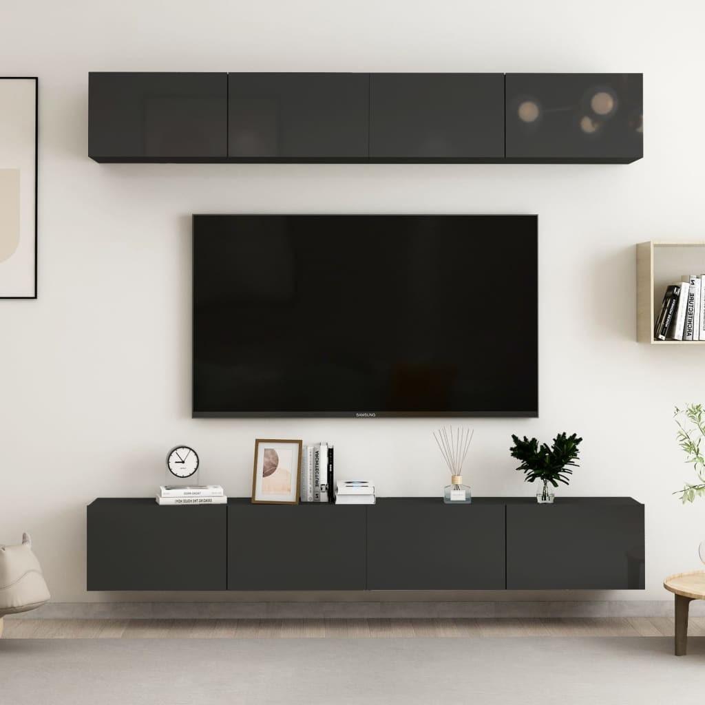 Tv-skabe 4 stk. 100x30x30 cm spånplade sort højglans