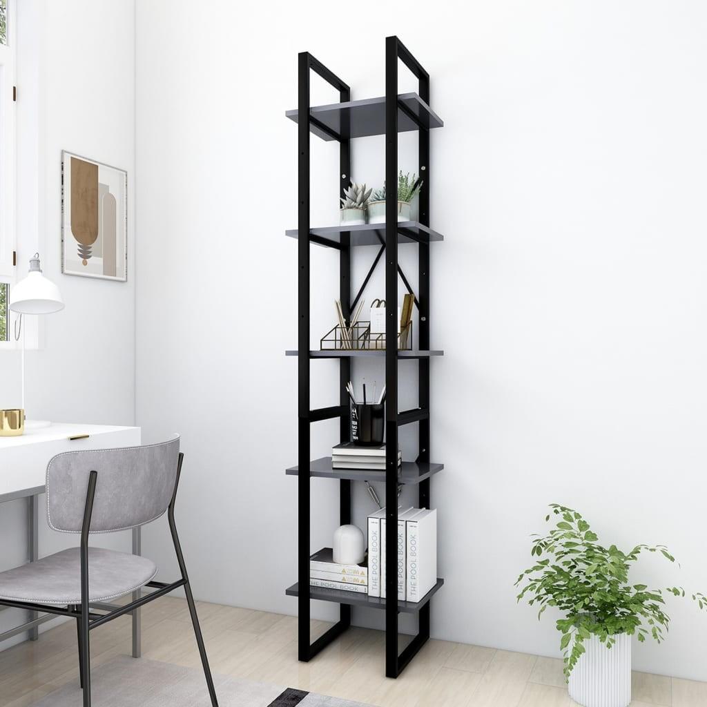Bogreol 5 hylder 40x30x175 cm konstrueret træ grå