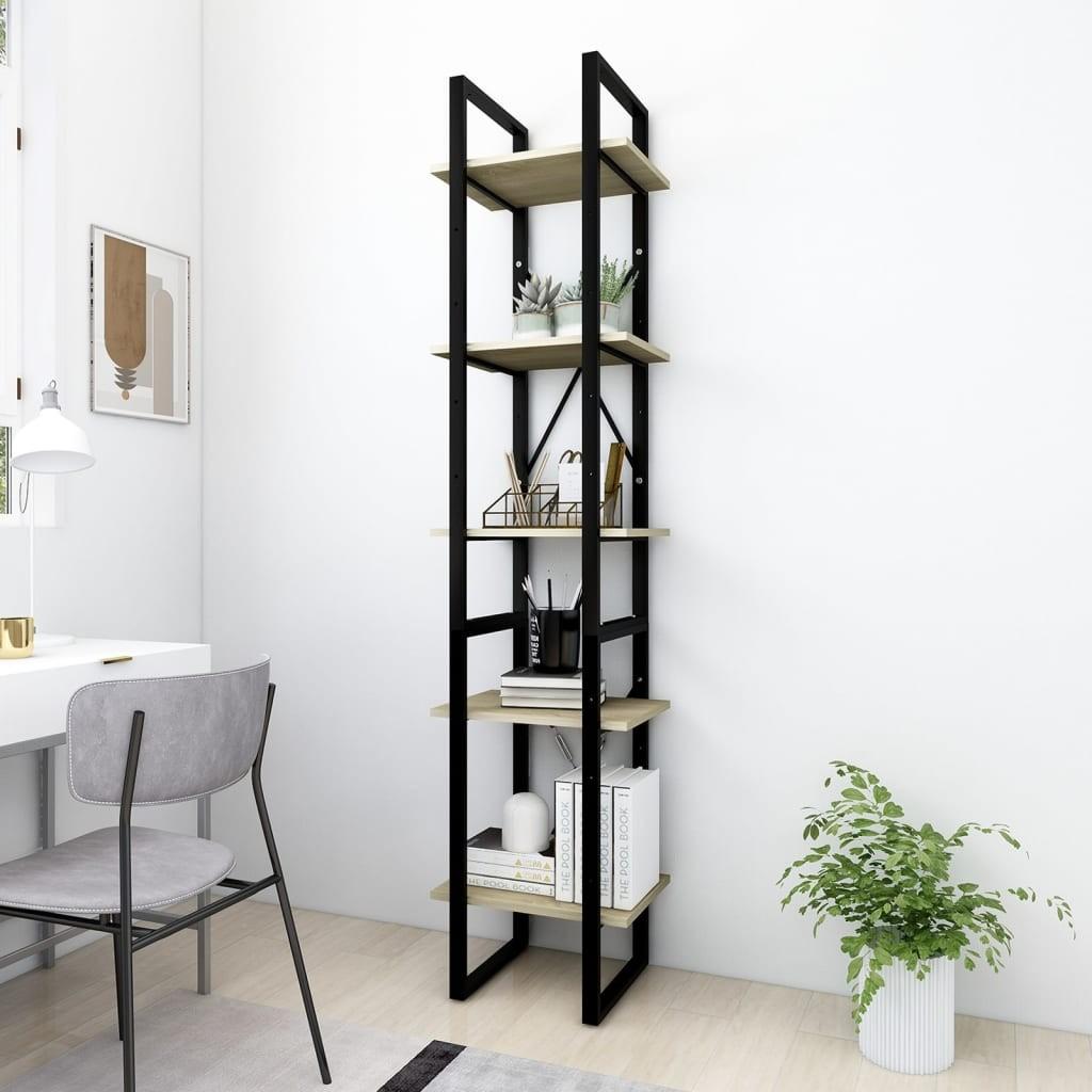 Bogreol 5 hylder 40x30x175 cm konstrueret træ sonoma-eg