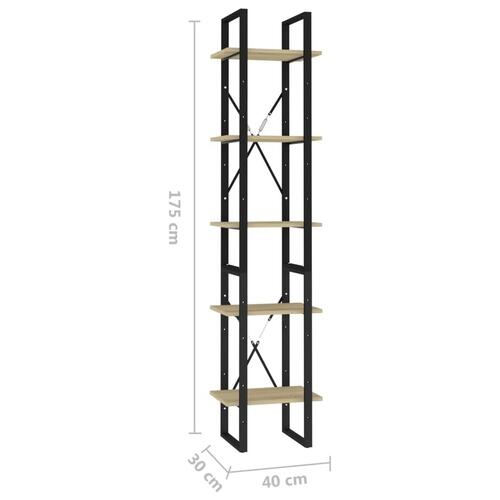 Bogreol 5 hylder 40x30x175 cm konstrueret træ sonoma-eg
