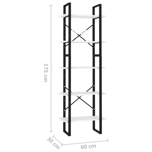 Bogreol med 5 hylder 60x30x175 cm konstrueret træ hvid