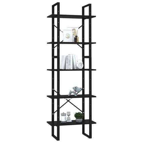 Bogreol med 5 hylder 60x30x175 cm konstrueret træ sort