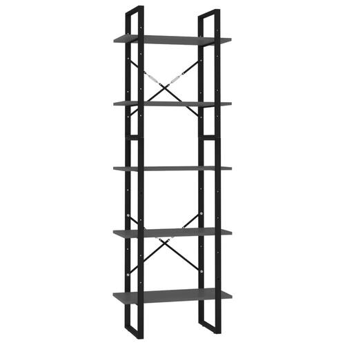 Bogreol med 5 hylder 60x30x175 cm konstrueret træ grå
