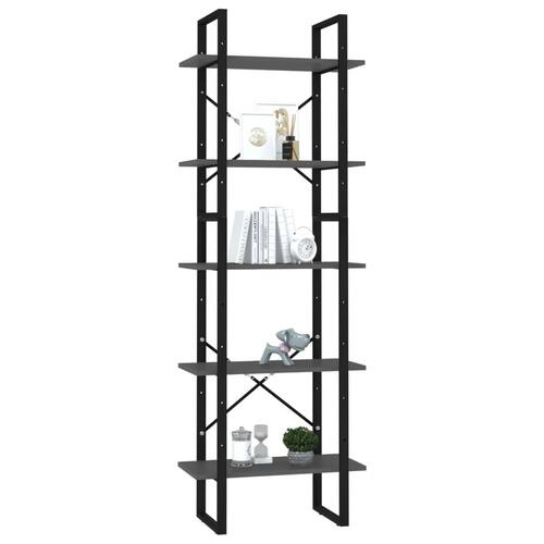 Bogreol med 5 hylder 60x30x175 cm konstrueret træ grå