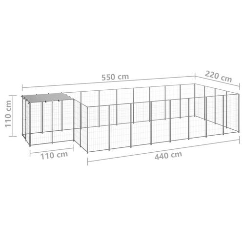 Hundeløbegård 10,89 m² stål sølvfarvet