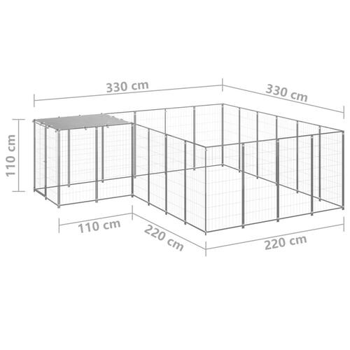 Hundeløbegård 8,47 m² stål sølvfarvet