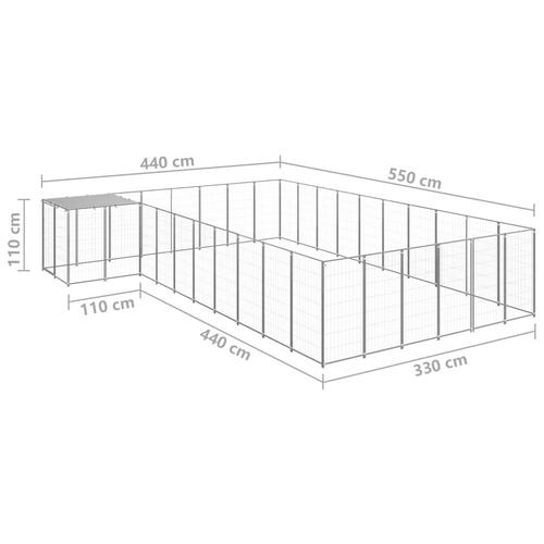 Hundeløbegård 19,36 m² stål sølvfarvet