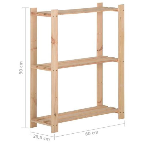 Opbevaringsreol i 3 niveauer 60x28,5x90 cm massivt fyrretræ