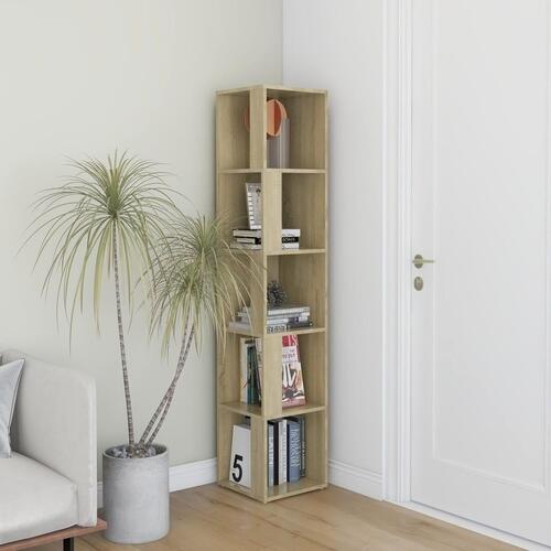 Hjørnereol 33x33x164,5 cm spånplade sonoma-eg