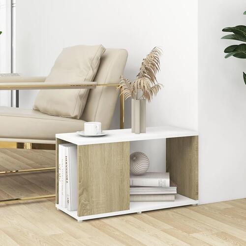 Tv-bord 60x24x32 cm konstrueret træ hvid og egetræsfarvet