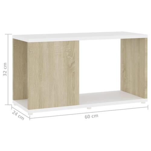 Tv-bord 60x24x32 cm konstrueret træ hvid og egetræsfarvet