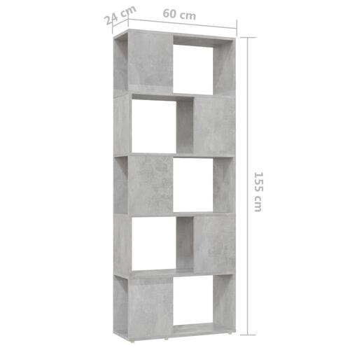 Bogskab/rumdeler 60x24x155 cm spånplade betongrå