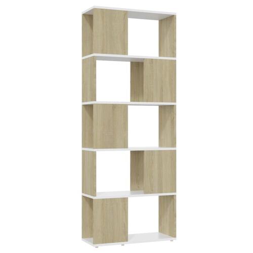 Bogskab/rumdeler 60x24x155 cm spånplade hvid og sonoma-eg