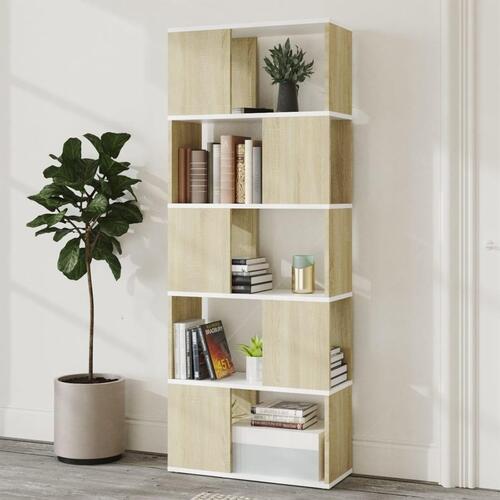 Bogskab/rumdeler 60x24x155 cm spånplade hvid og sonoma-eg